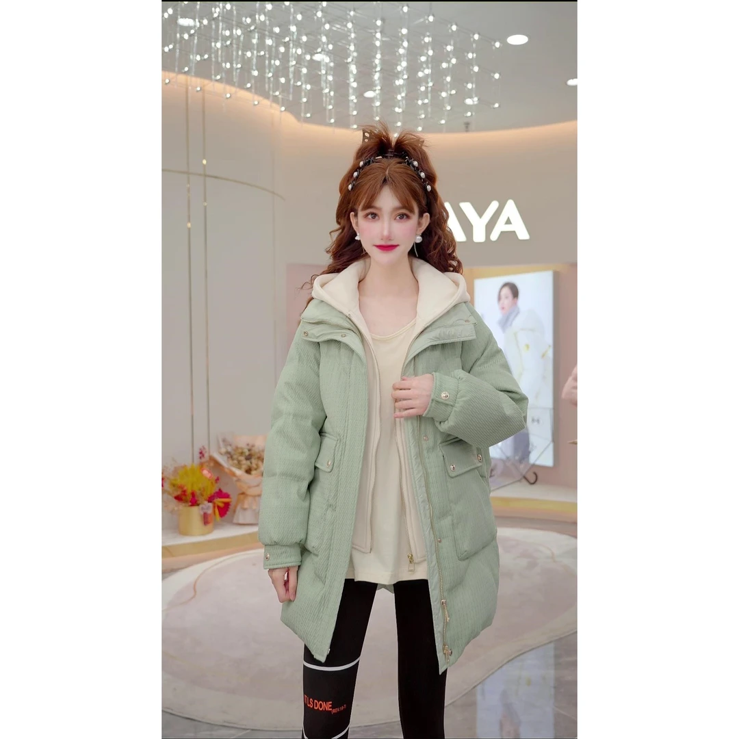 YAYA/鸭鸭假两件羽绒服女士冬季2023年新款时尚保暖休闲连帽外套