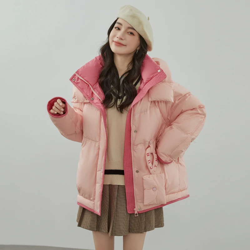 YAYA/鸭鸭羽绒服女2023冬季新款百搭纯色连帽通勤保暖外套女款