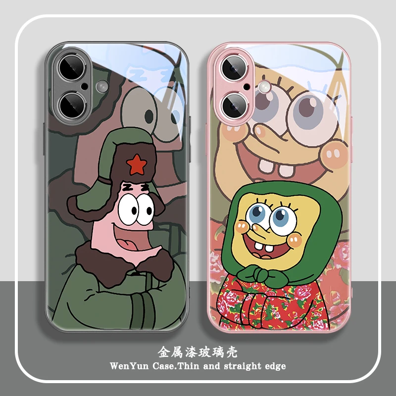 适用苹果16/华为pura70/小米/oppo/vivo海绵宝宝东北大花布手机壳
