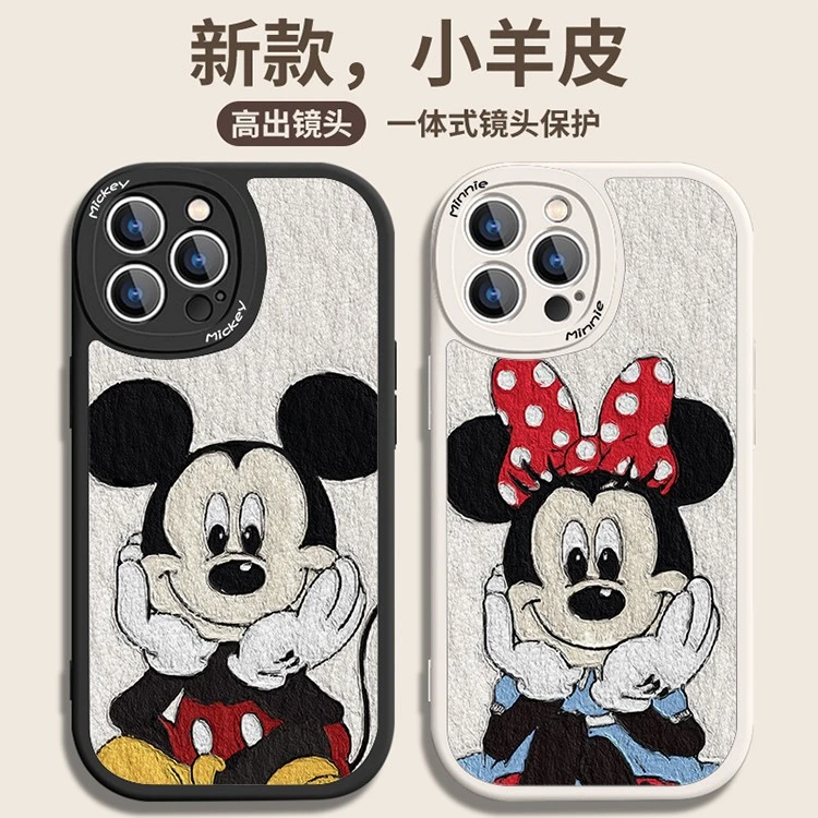 适用苹果/华为/小米/VIVO/OPPO情侣油画米奇米妮卡通小羊皮手机壳