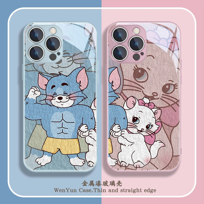 适用苹果15/华为mate60/小米/oppo/vivo油画健身汤姆玛丽猫手机壳
