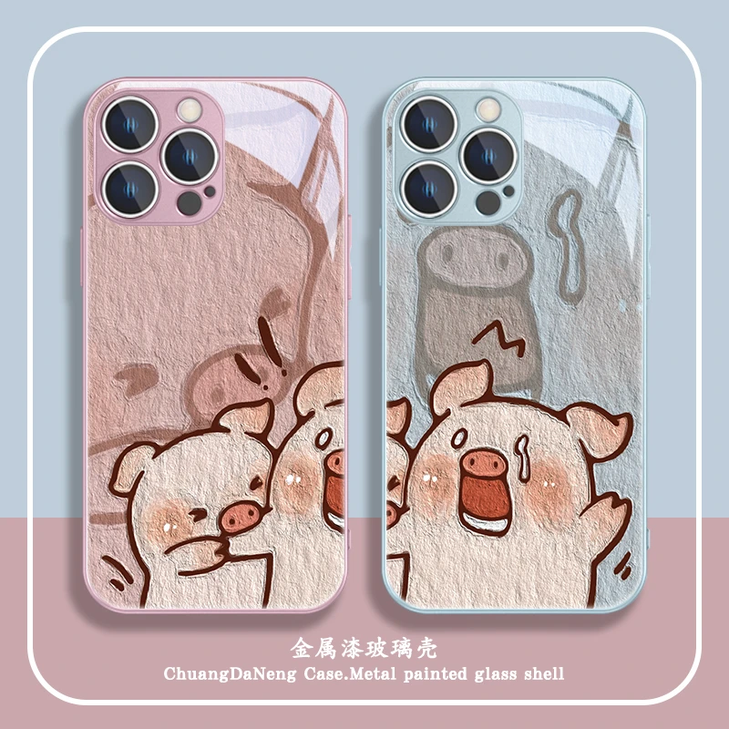 适用苹果15/华为pura70/小米14/oppo/vivo情侣小猪油画有趣手机壳