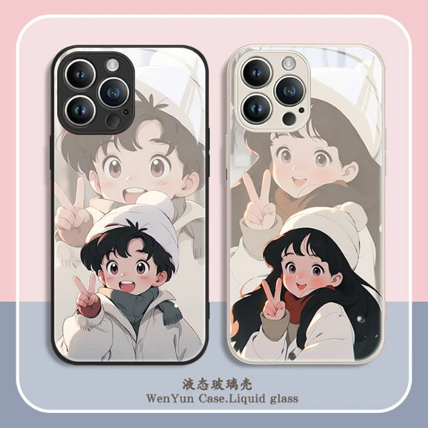 适用苹果15华为mate60小米14/oppo/vivo高颜值比耶女孩情侣手机壳