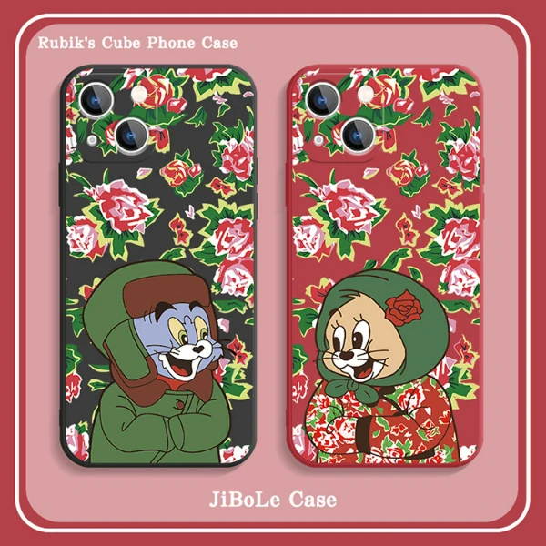 适用苹果15/华为mate60/小米14/oppo/vivo花袄猫和老鼠情侣手机壳