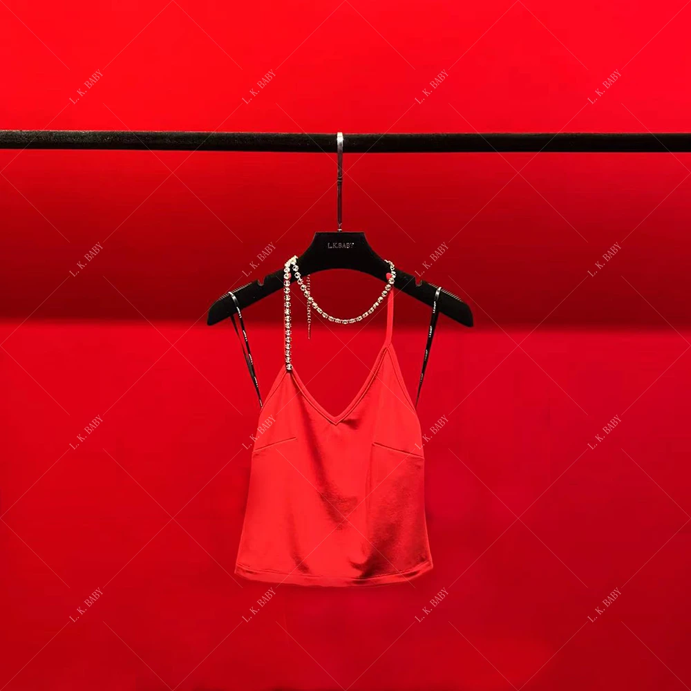 【L.K.BABY】烈艳玫瑰fashion设计水钻夏季链条挂链轻奢红色女款