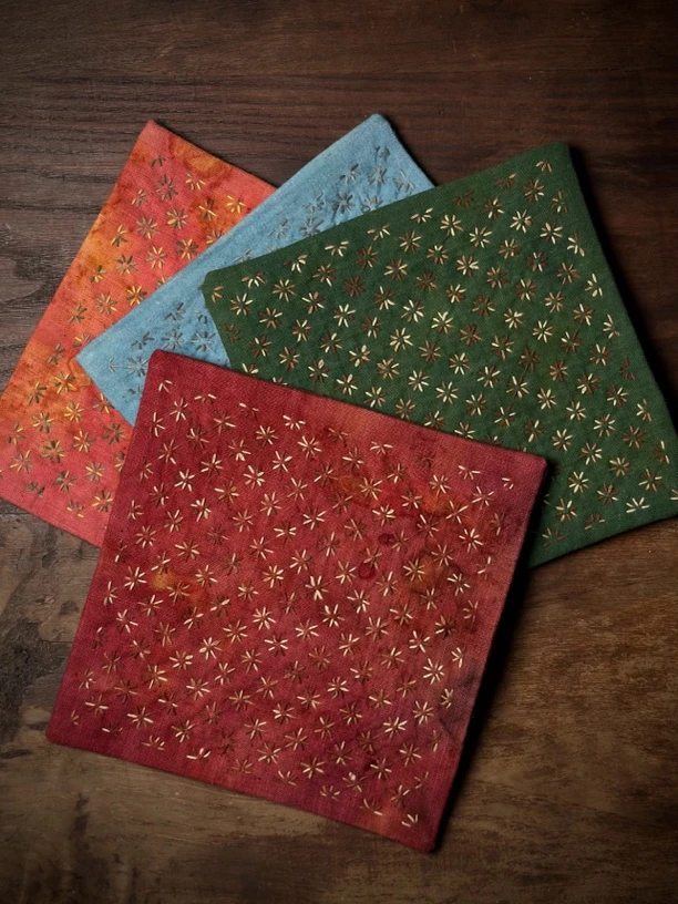 熙熙手作｜老布土布小雏菊茶席刺子绣手工艺品19*19