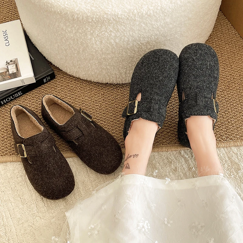 【品牌特价】秋冬棉鞋毛毛鞋女加绒一脚蹬呢子鞋子保暖网红爆款时尚