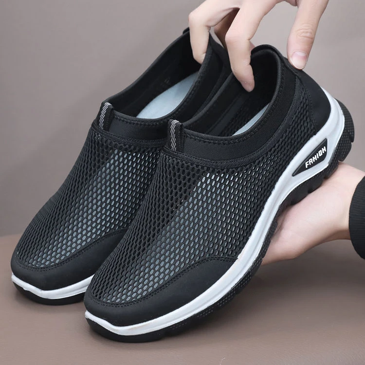 老北京布鞋男网鞋夏季透气薄款镂空软底防滑爸爸休闲鞋大网眼男鞋