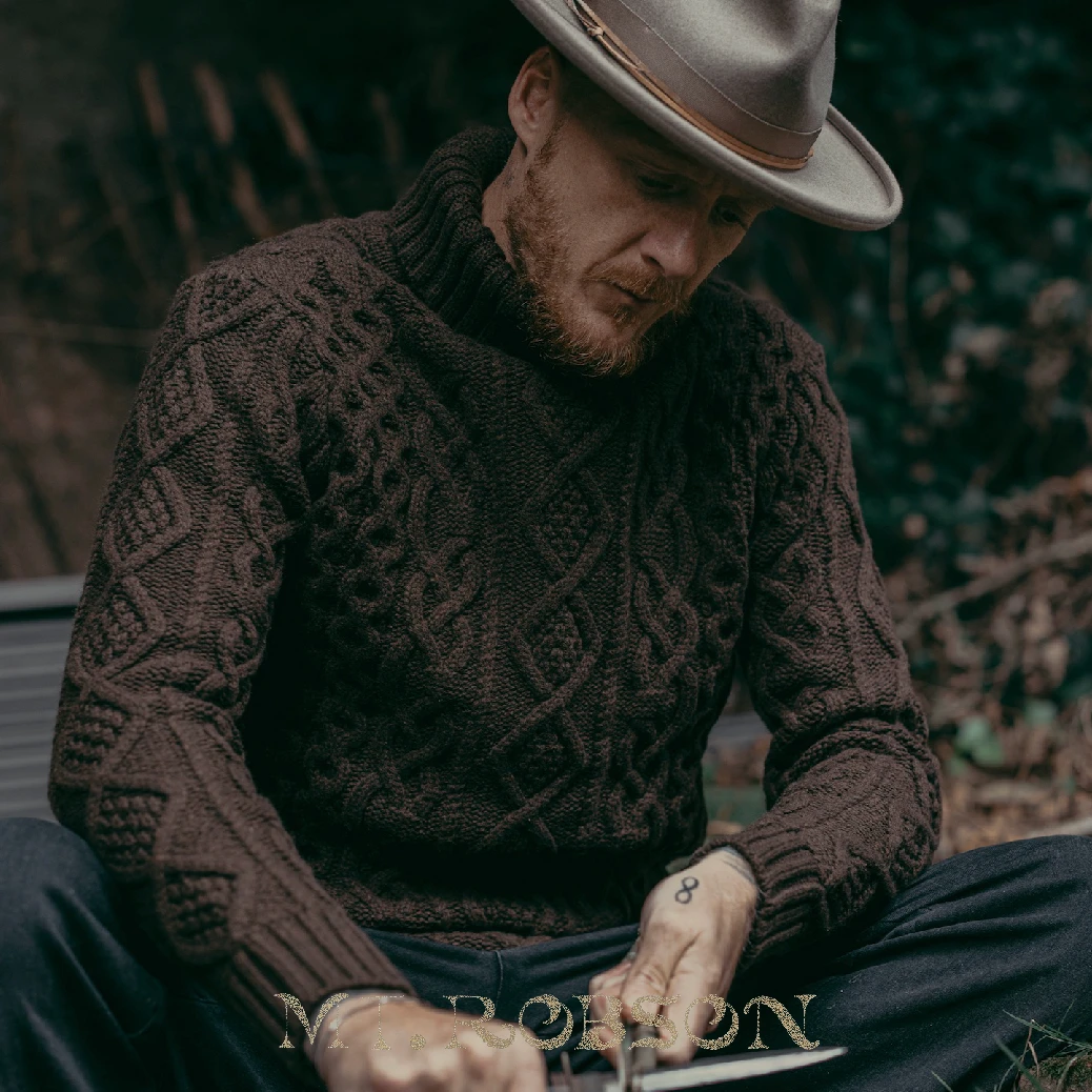 MT.Robson 重磅羊毛圆领衫套头衫毛衣美式复古阿兰羊毛渔夫粗针