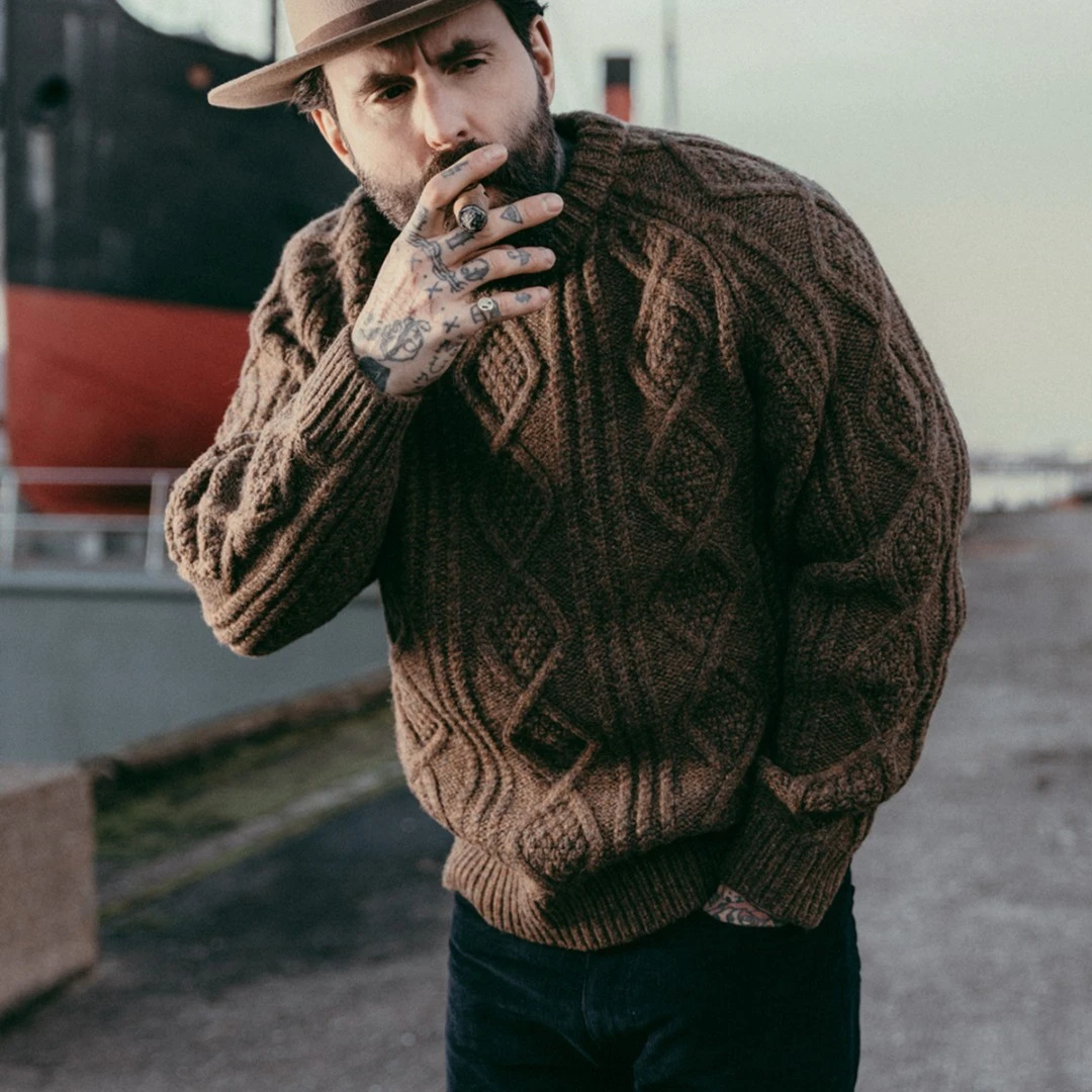 MT.Robson重磅羊毛圆领套头衫 粗针经典复古保暖羊毛衫美式毛衣男