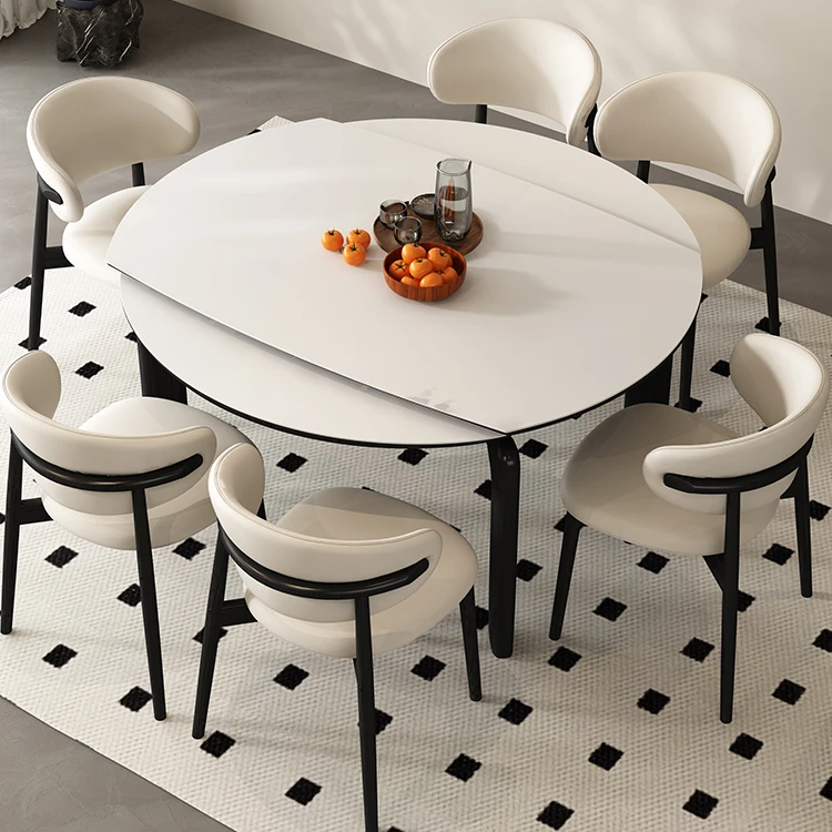 岩板餐桌椅组合简约现代可伸缩方圆两用北欧小户型意式家用饭桌子