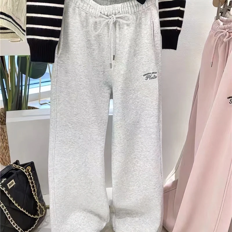 秋冬韩版儿童加绒宽松抽绳阔腿卫裤女童休闲束脚裤男女童洋气裤子