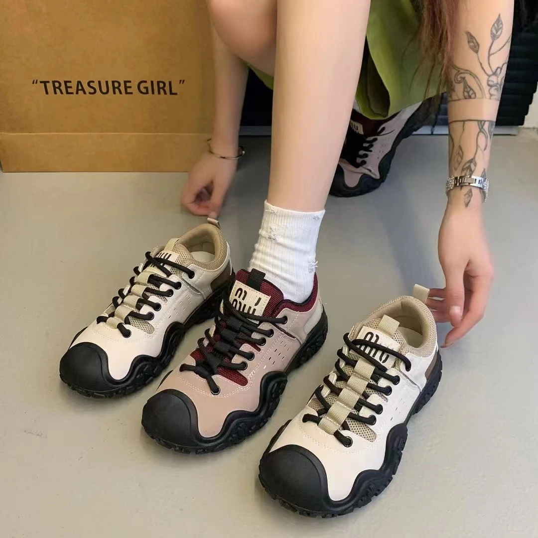 丑萌复古厚底登山鞋2024皮面显脚小防滑运动休闲鞋 G865