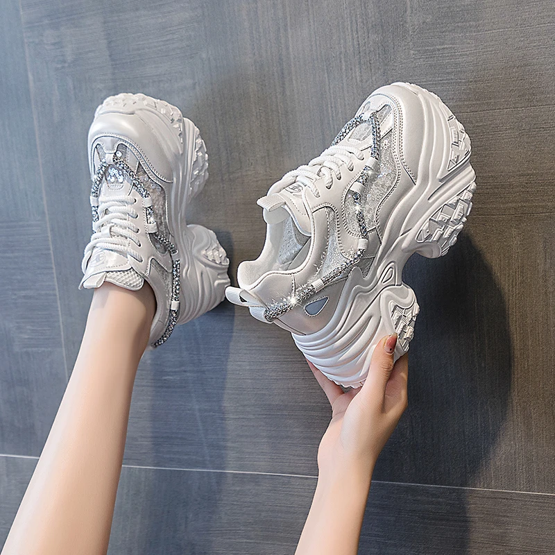 增高11cm老爹鞋女小白鞋2024夏透气松糕鞋厚底运动休闲鞋 597-38