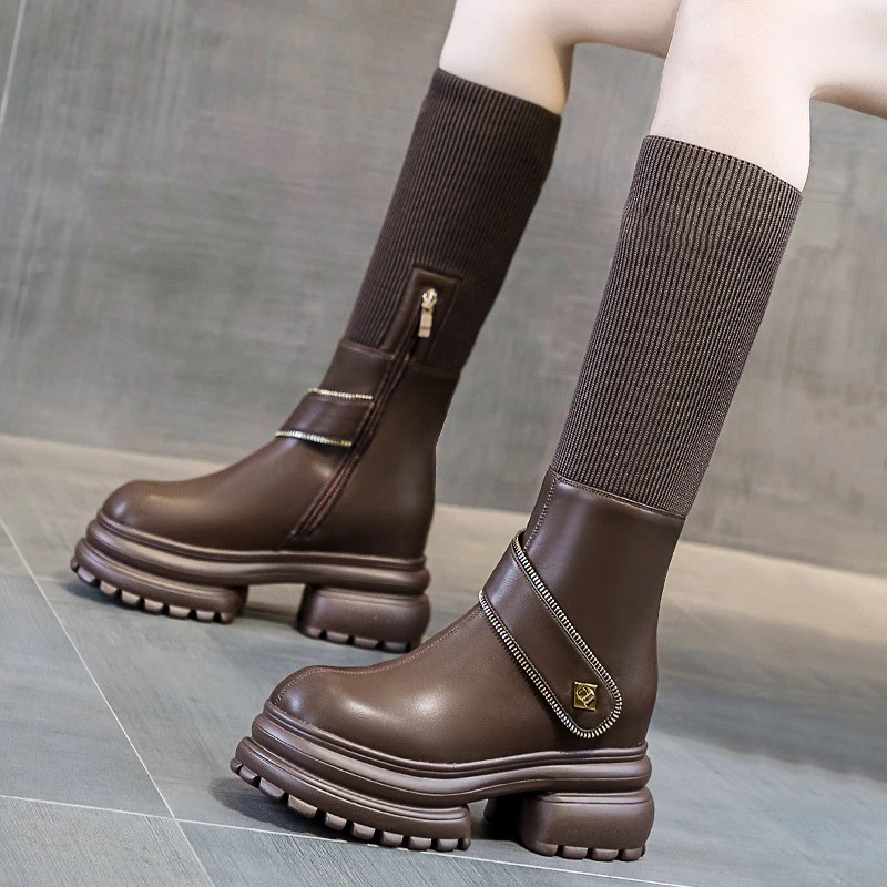 厚底增高8CM筒靴女弹力袜子靴不过膝长筒骑士1308-30