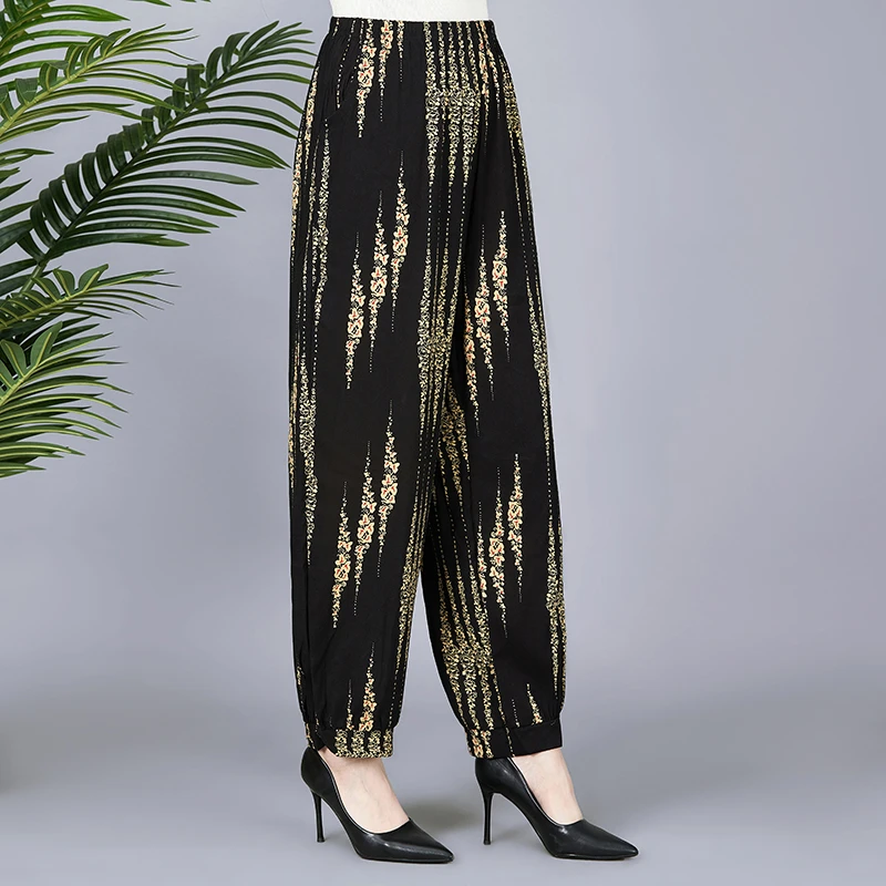 中老年灯笼裤春夏秋大码宽松阔腿裤高腰显瘦长裤垂感棉绸裤女外穿