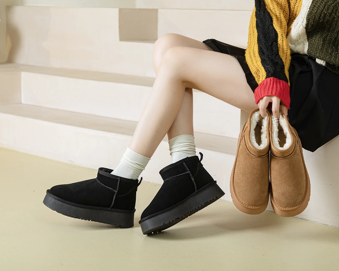25新款厚底雪地毛鞋UG网红时尚厚底小个子保暖冬季低帮雪地靴百搭