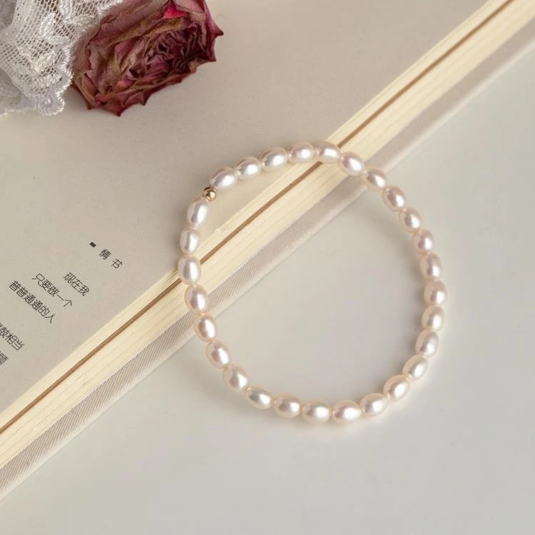 简约淡水珍珠手链女弹力小众高级轻奢气质百搭100%天然珍珠手串
