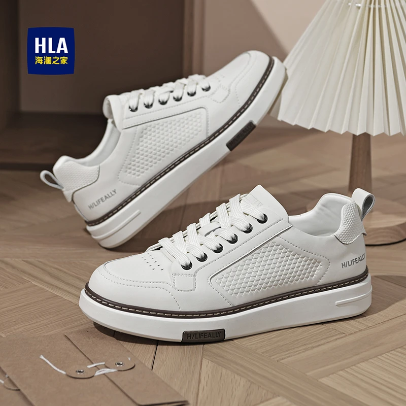 HLA/海澜之家男鞋2025秋季新款男士潮流百搭板鞋鱼鳞纹时尚休闲鞋