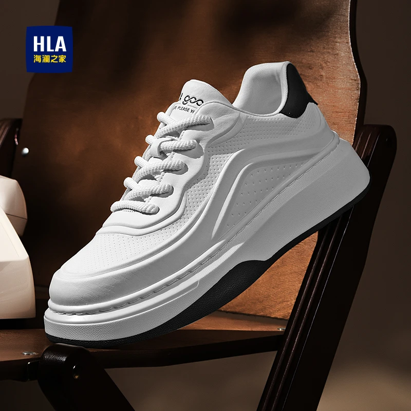 HLA/海澜之家男鞋2025冬季新款男士百搭厚底板鞋时尚休闲小白鞋潮