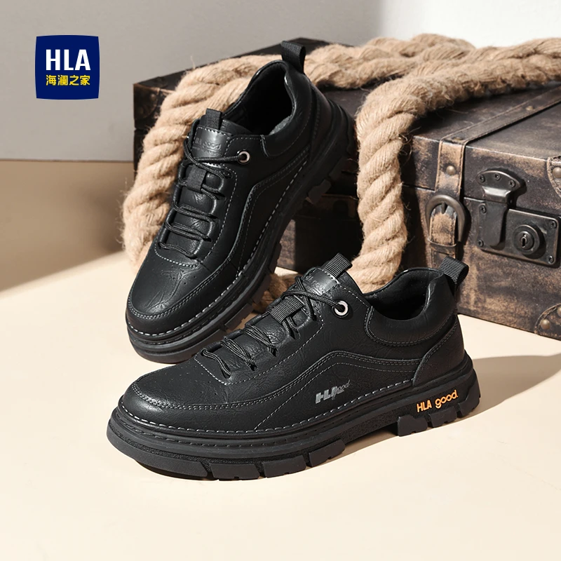 HLA/海澜之家男鞋2025夏季新款低帮百搭工装鞋透气软底休闲皮鞋男