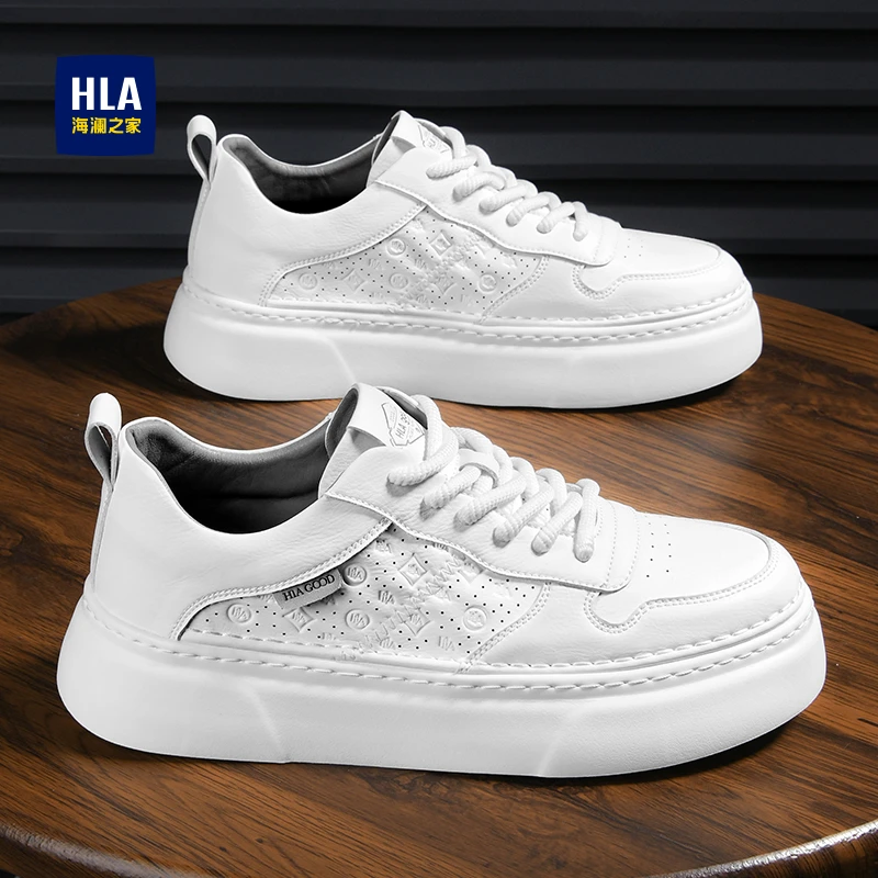 HLA/海澜之家男鞋2024秋季新款百搭冲孔透气小白鞋厚底休闲板鞋