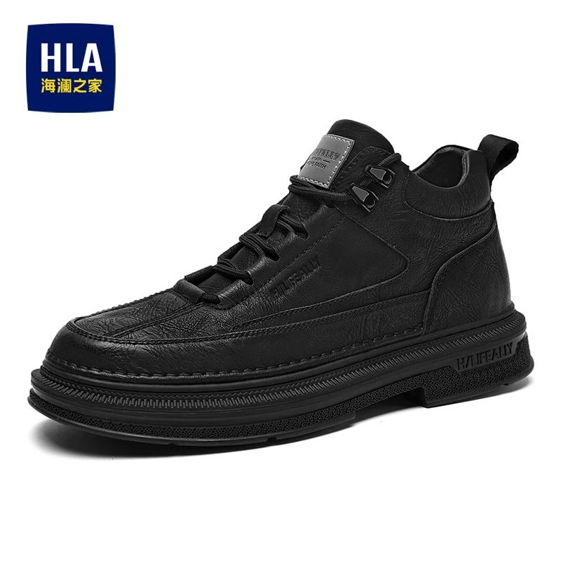 HLA/海澜之家男鞋2025春季新款中帮百搭加绒工装靴潮流时尚马丁靴