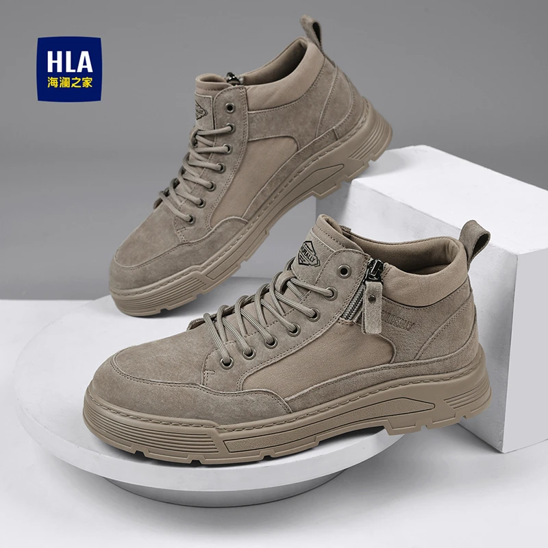 HLA/海澜之家男鞋2024春季新款中帮户外休闲工装鞋耐磨透气马丁靴
