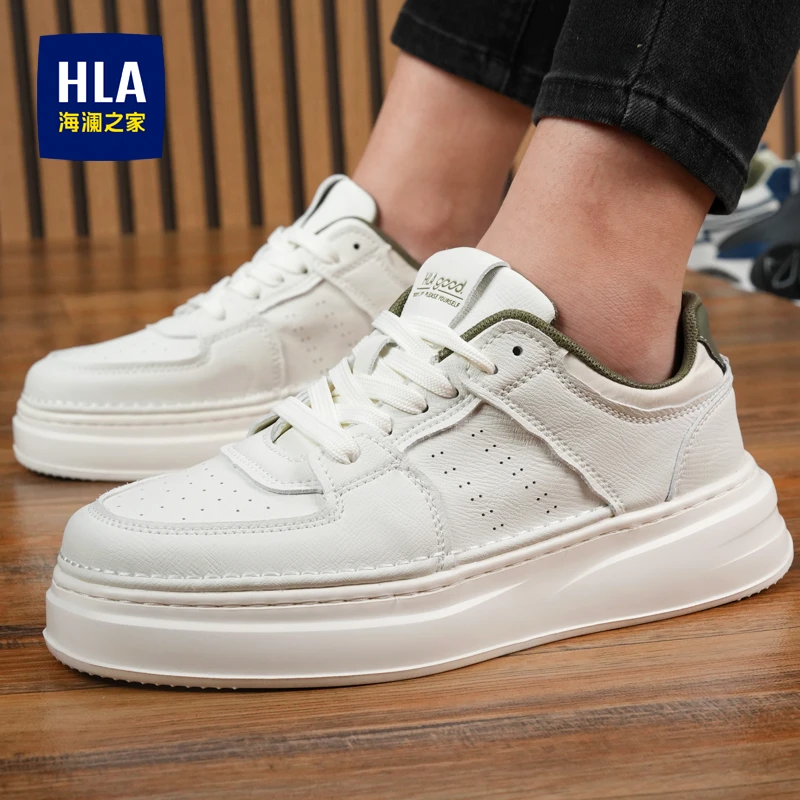 HLA/海澜之家男鞋2025冬季新款百搭透气板鞋厚底轻便休闲小白鞋