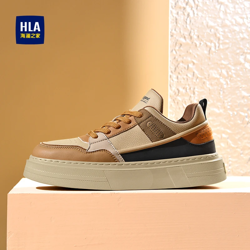 HLA/海澜之家男鞋2025新款复古潮流透气板鞋百搭厚底休闲鞋潮鞋