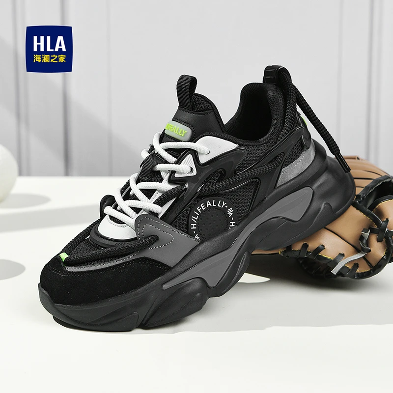 HLA/海澜之家男鞋2025秋季新款潮流百搭厚底老爹鞋透气休闲运动鞋