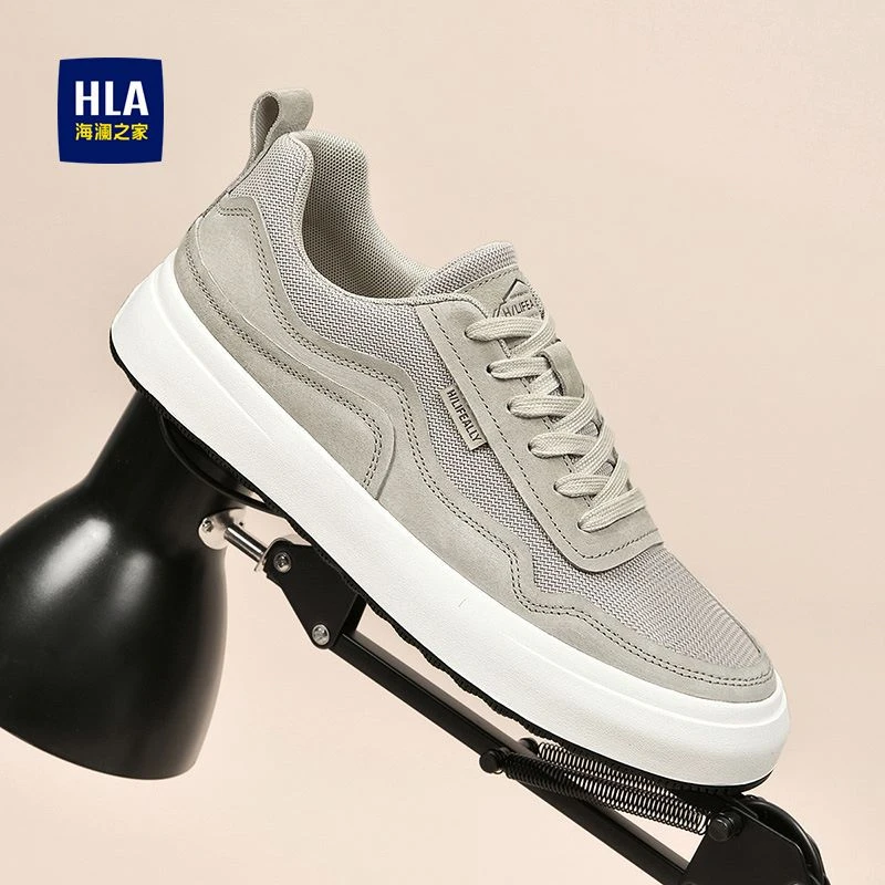 HLA/海澜之家男鞋2024春季复古风透气时尚休闲鞋轻便舒适网面板鞋