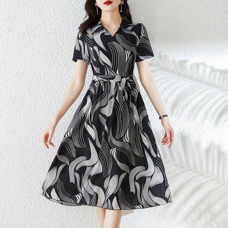 2025新款连衣裙女气质显瘦中长款时尚收腰碎花裙子J876