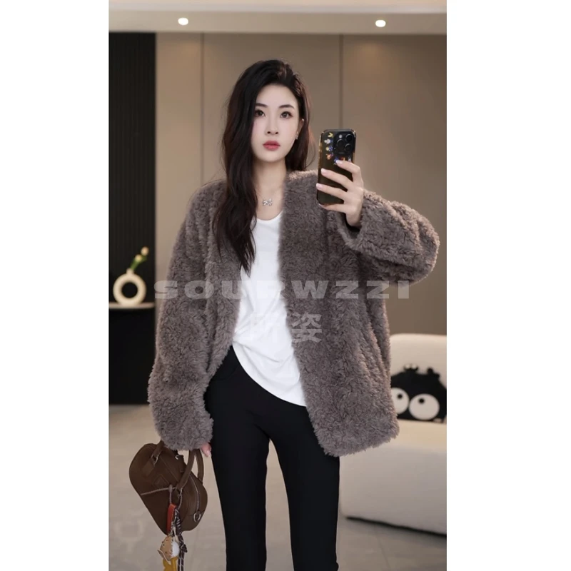 SOURWZZI/所姿新款冬季简约V领时尚休闲女士羊毛外套SZ-25109