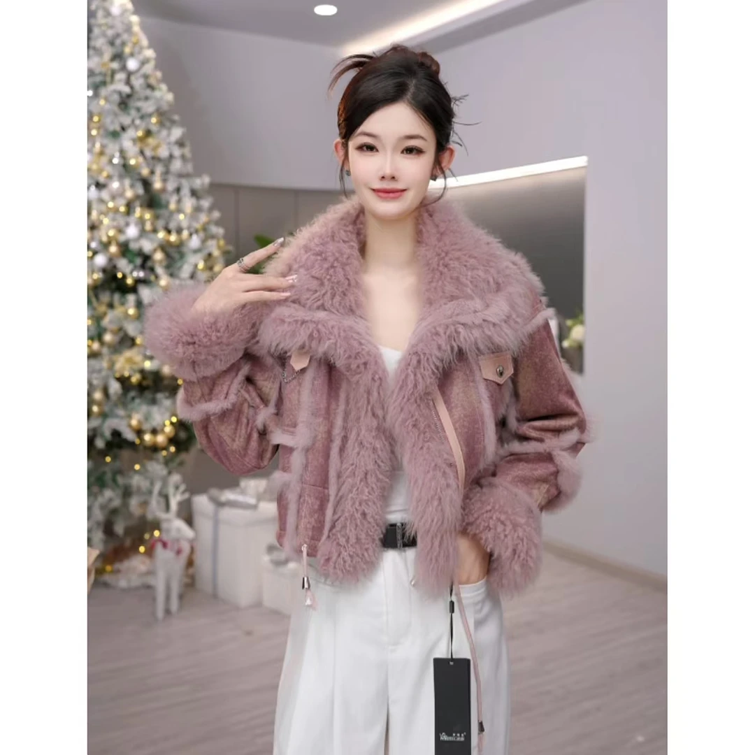 【栀栀专属】23759 设计师款海宁皮草兔皮毛一体羊毛冬保暖显瘦百搭