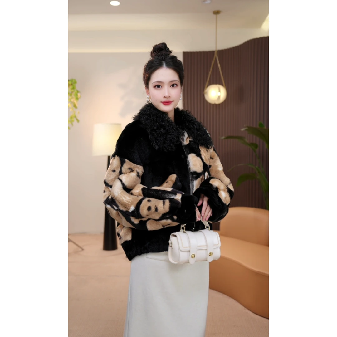 【茅茅专属】T2322冬季新款可爱甜美两面穿兔皮毛羊毛领皮草外套