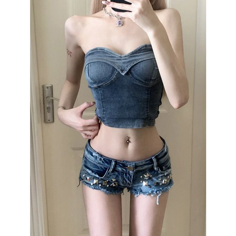 美式辣妹柳丁低腰牛仔超短裤女夏季新款修身显瘦包臀阔腿热裤子潮