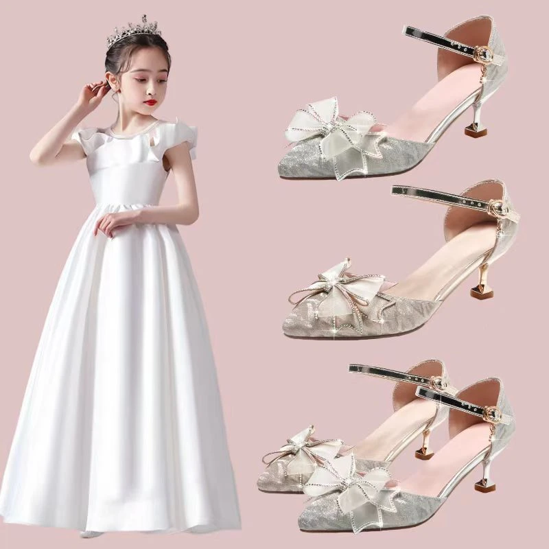 女童公主水晶鞋6-15岁小女孩走秀主持表演出礼服鞋儿童儿童高跟鞋