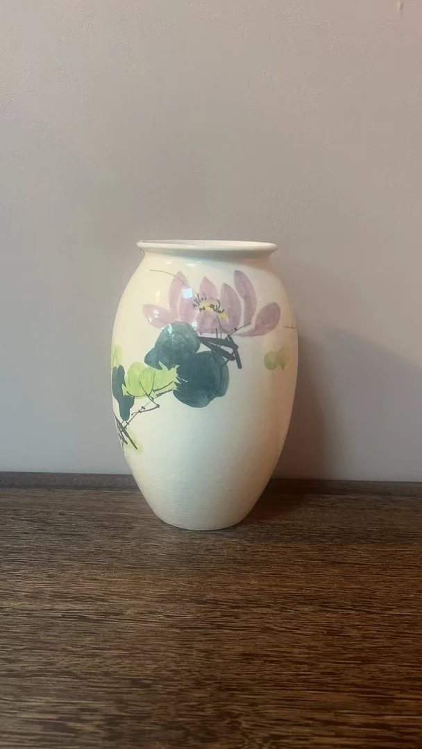 kf景德镇陶瓷经典器型手工手绘五彩荷花花器