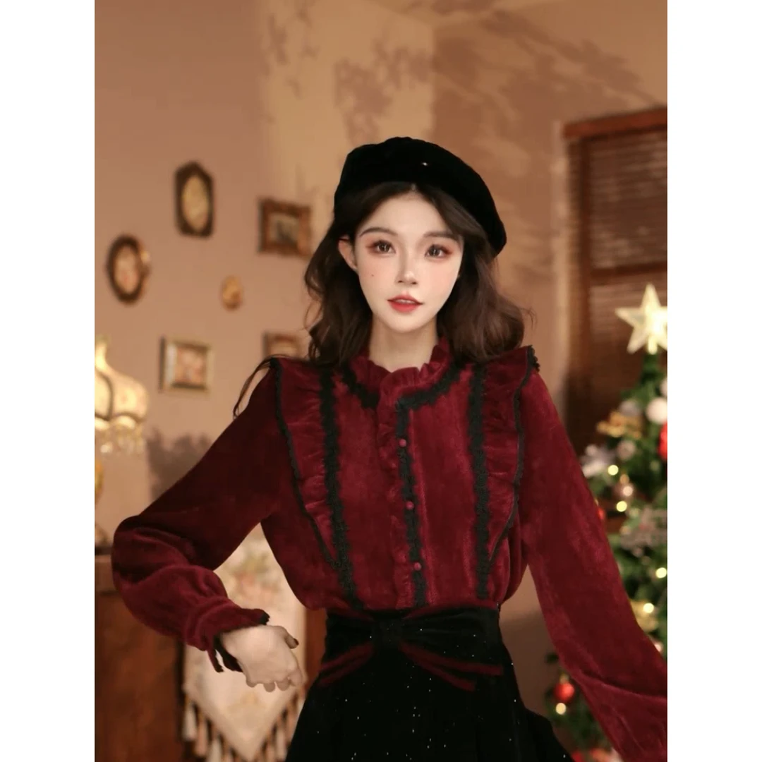 岑岑【冬将雪】港味复古显瘦气质设计感上衣30908