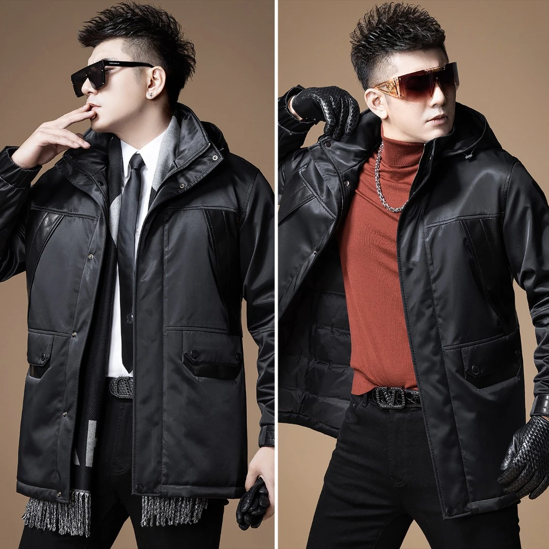 言吉高端男装外套春季新款时尚拼接连帽夹克YJ23576-1