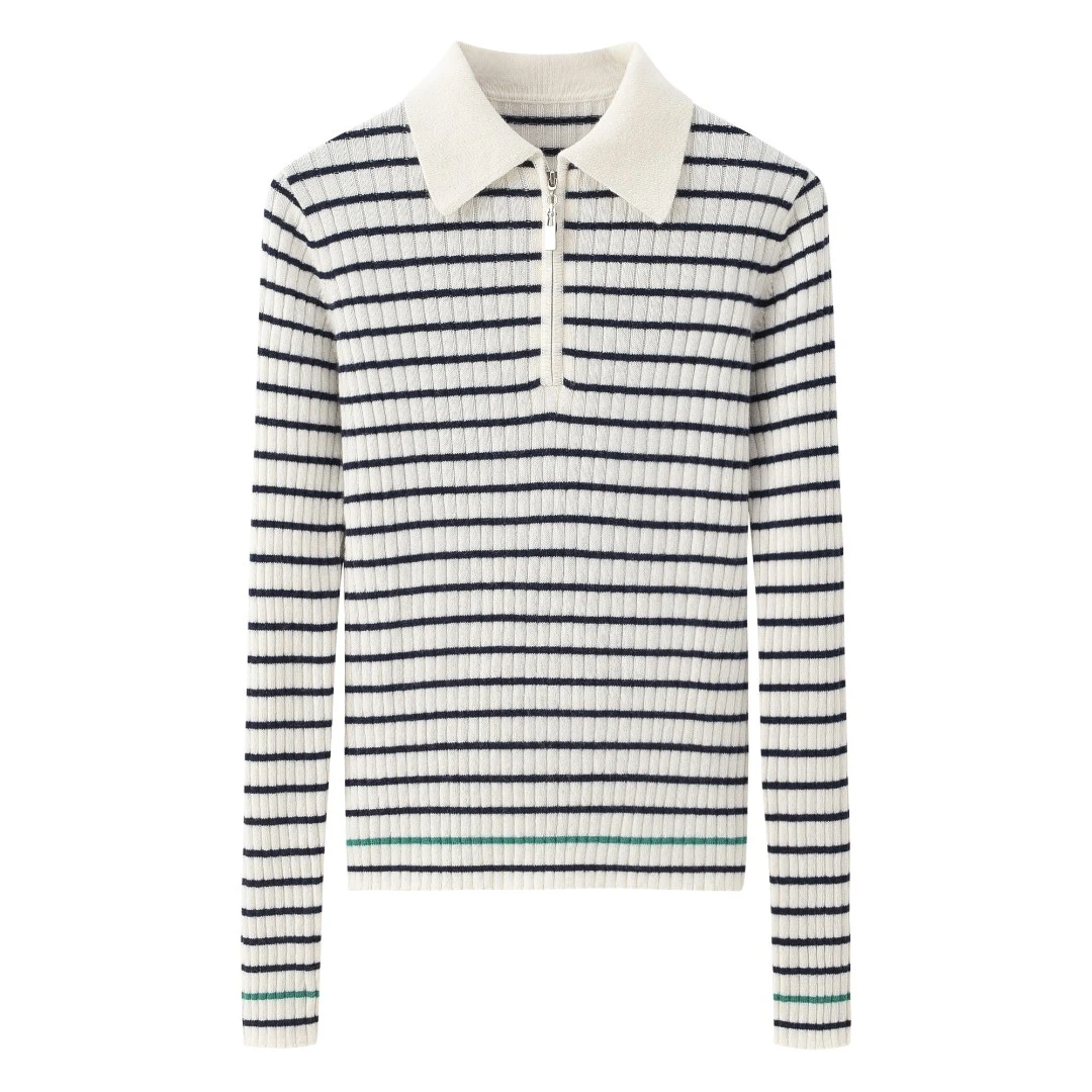 绒绮韵新品上市  鄂尔多斯市原产地山羊绒小翻领抽条女套衫