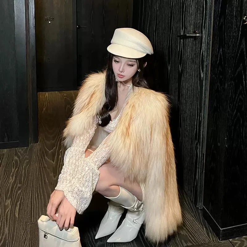 【XIEDONG】2024特价款貉子毛漂金色加密加厚双面编织外套