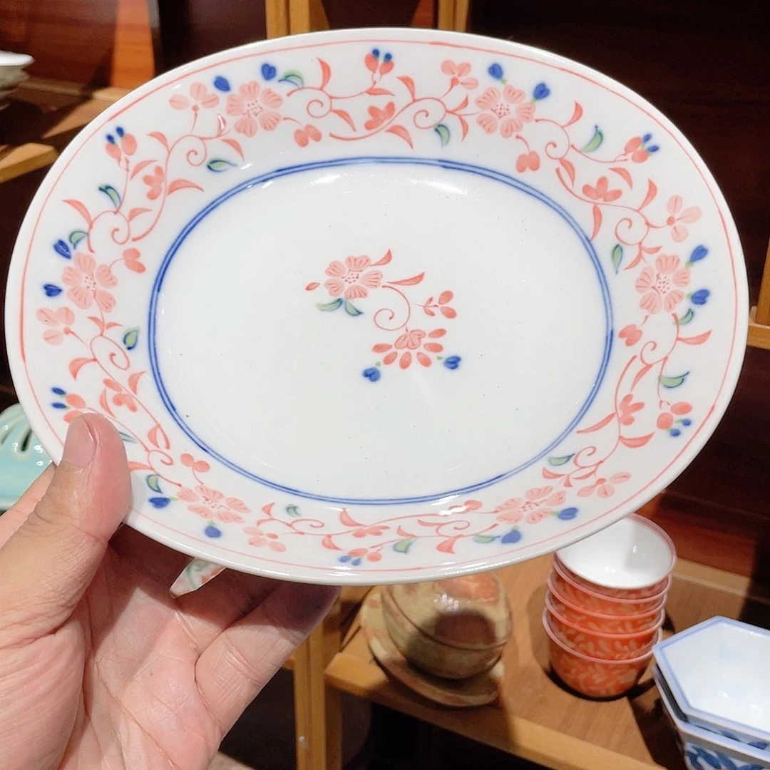 橘吉底款满绘赤绘青花胶质釉大深汤盘