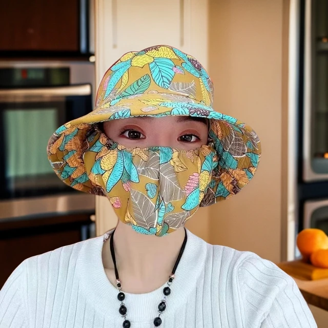 时尚防晒口罩帽子夏季女防晒遮阳帽遮脸防紫外线太阳帽子采茶透气