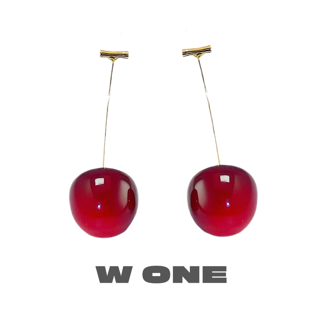 铜合金树脂耳饰 【W. ONE】小众设计透红色樱桃耳环