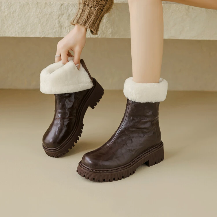 羊皮~5cm羊羔毛保暖加厚雪地靴女真皮东北棉鞋冬季加绒厚底马丁靴