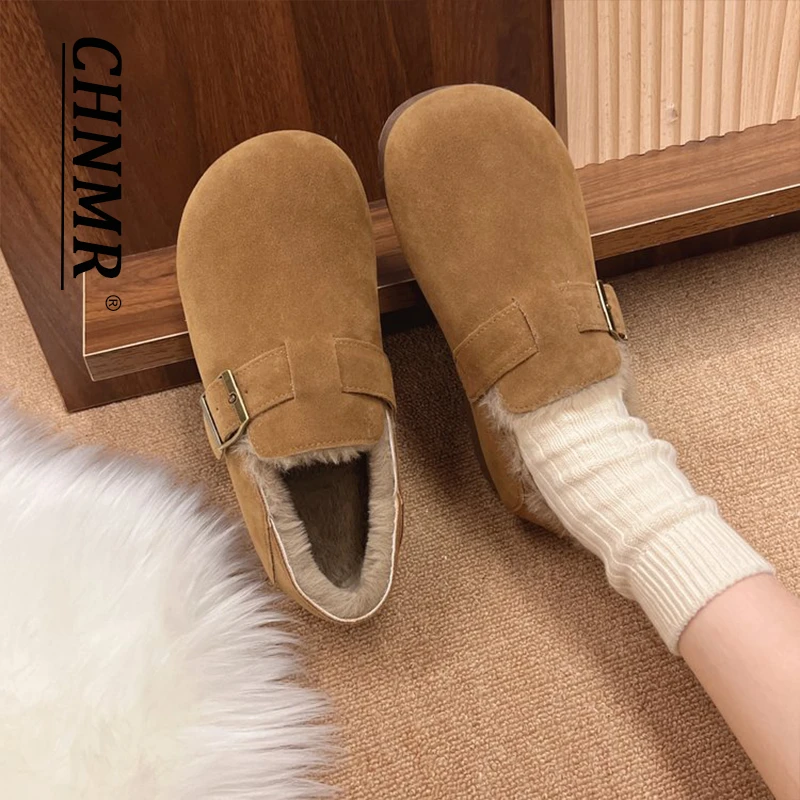 厚底全包勃肯鞋女款2024新款秋冬一脚蹬增高加绒保暖孕妇毛毛棉鞋