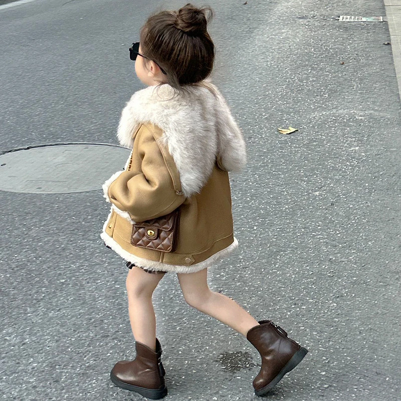 秋冬新洋气全羊毛儿童皮草外套女童羊羔毛短款大衣冬加厚短款狐狸