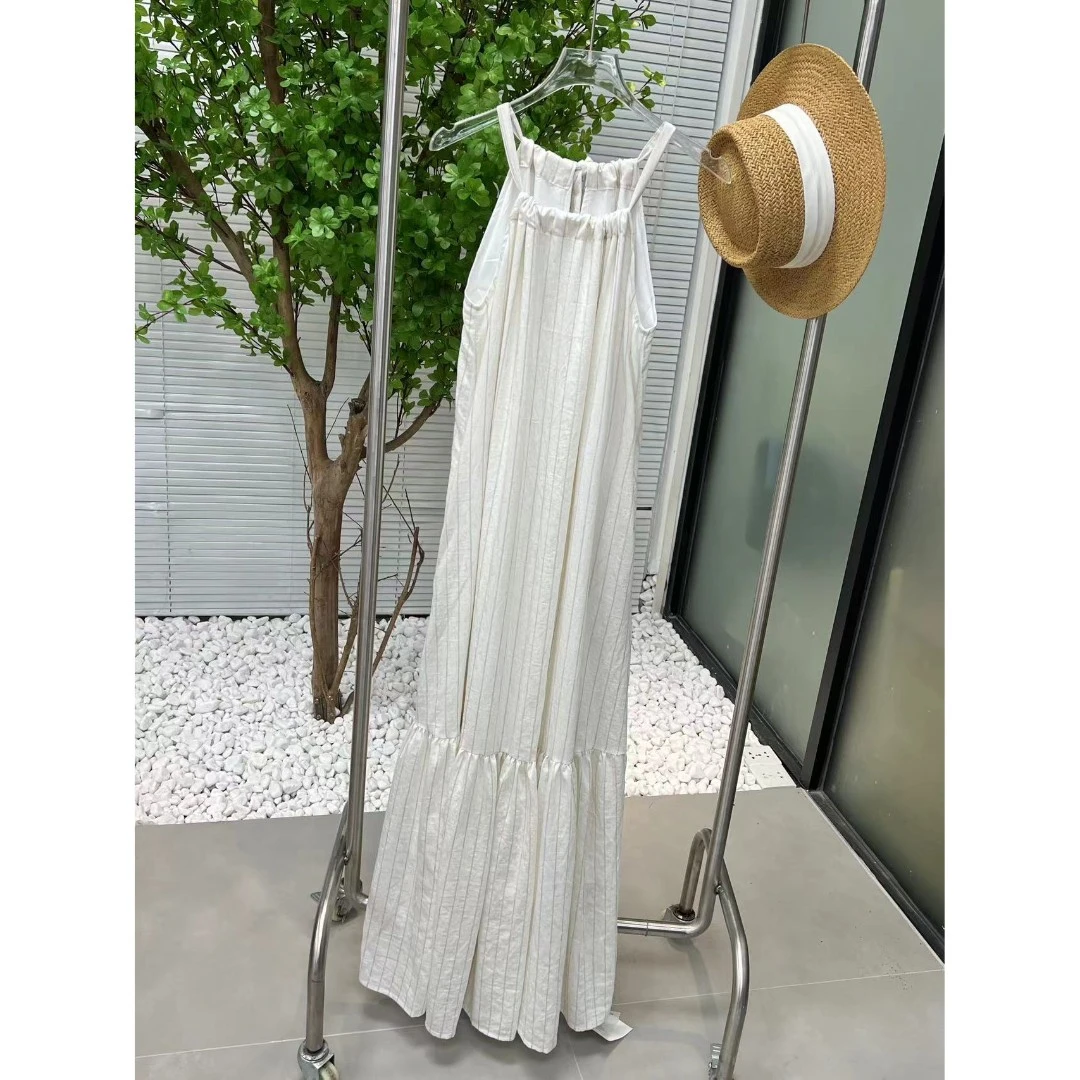 休闲度假风 条纹麻料吊带裙8015-5